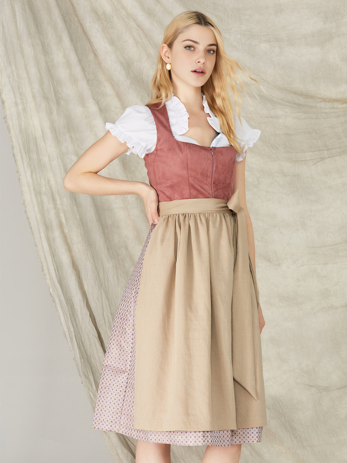 Dirndlbluse langarm weiß in Rosa