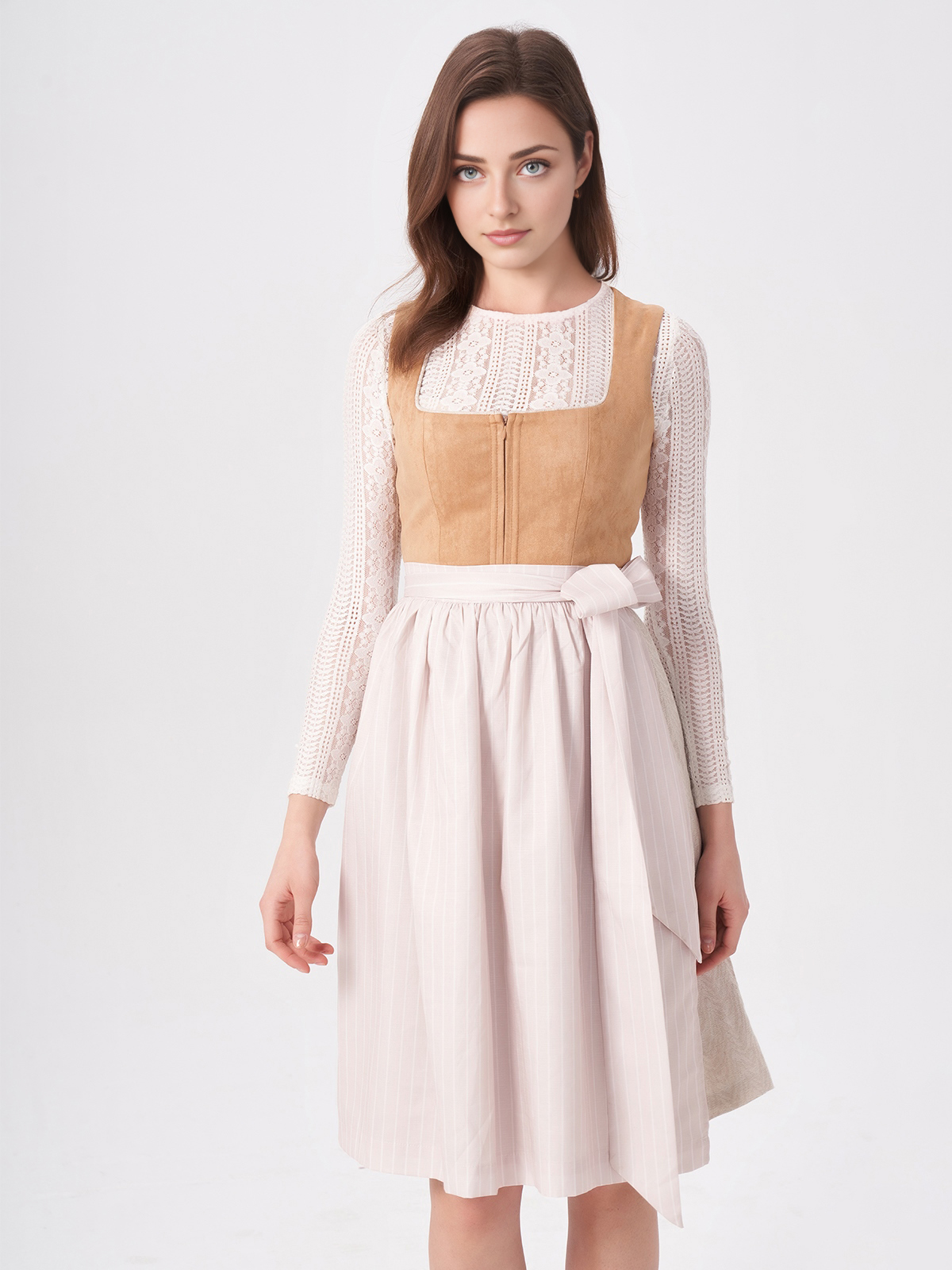 Braunes Dirndl mit herzförmigem Ausschnitt